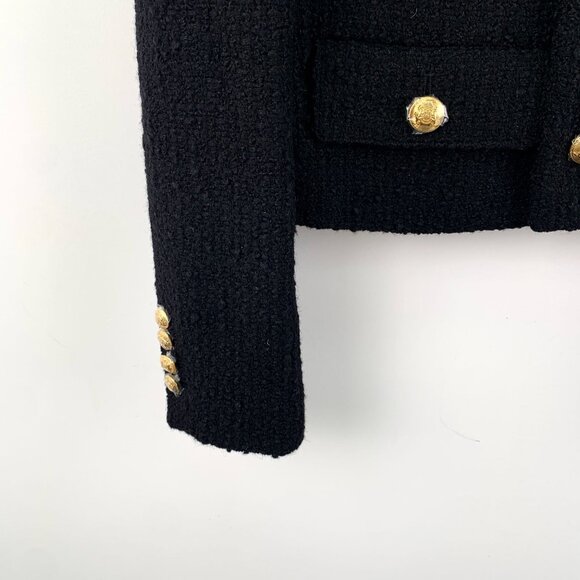 Celine Black Tweed Jacket With Gold Buttons French Size 38 Long Sleeves Structur - Picture 4 of 7